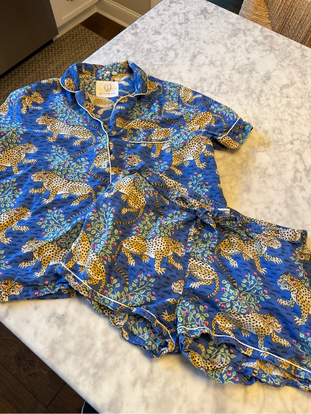 Printfresh Leopard Pajama Set Medium Blue Short Sleeve Top Shorts PJs